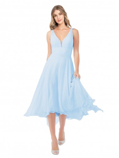 Light Sky Blue V-Neck Sleeveless Keyhole Back A-Line Bridesmaid Dress Townsville
