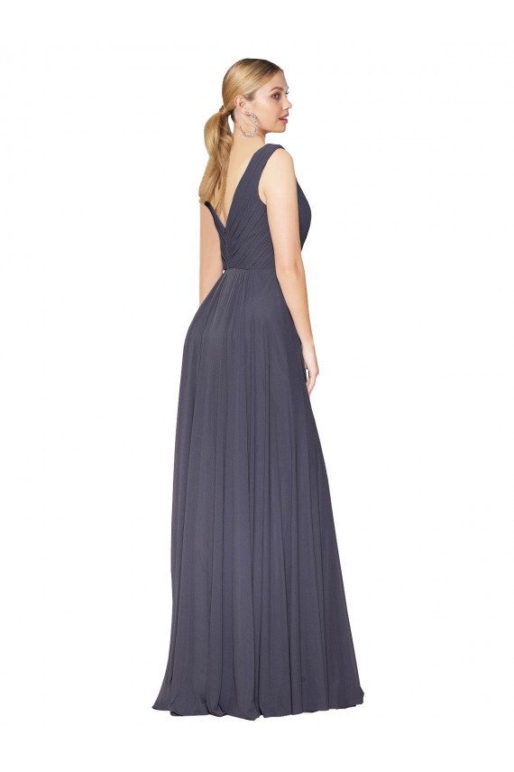 Dusty Blue High Neck Sleeveless V-Back A-Line Formal Evening Gown / Prom Dress / Bridesmaid Dress Townsville