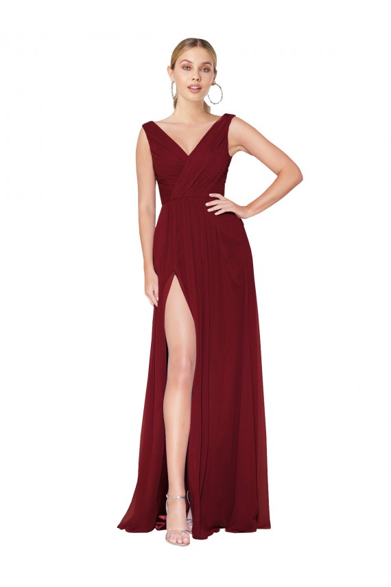 Burgundy High Neck Sleeveless V-Back A-Line Black Tie Evening Gown / Prom Dress / Bridesmaid Dress Townsville