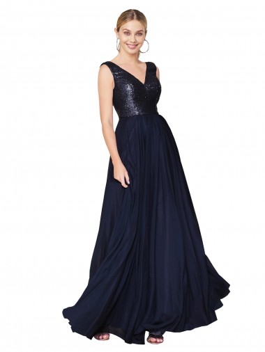 Dark Navy High Neck Sleeveless V-Back A-Line Semi Formal Evening Gown / Prom Dress / Bridesmaid Dress Townsville