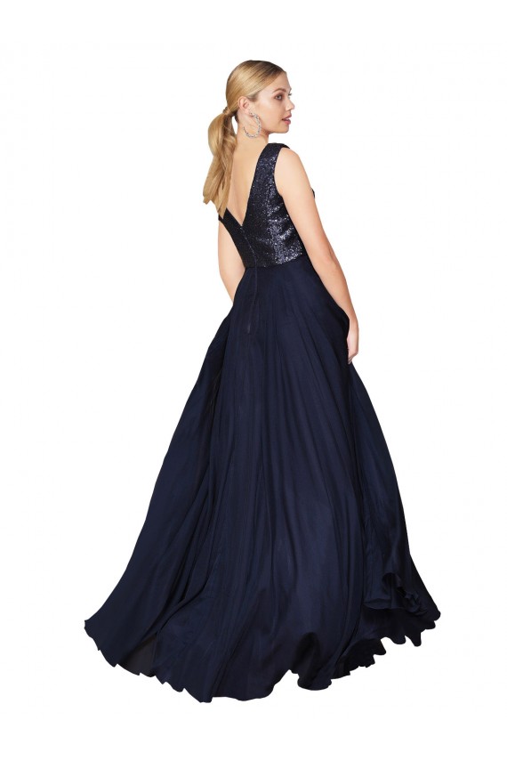 Dark Navy High Neck Sleeveless V-Back A-Line Semi Formal Evening Gown / Prom Dress / Bridesmaid Dress Townsville