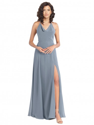 Dusty Blue Cowl Neck Sleeveless V-Back A-Line Bridesmaid Dress Townsville