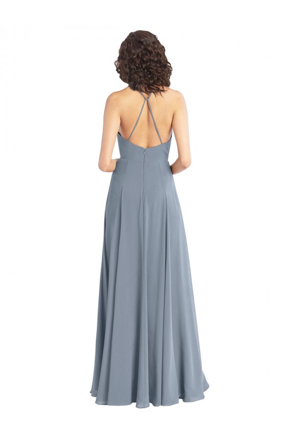Dusty Blue Cowl Neck Sleeveless V-Back A-Line Bridesmaid Dress Townsville