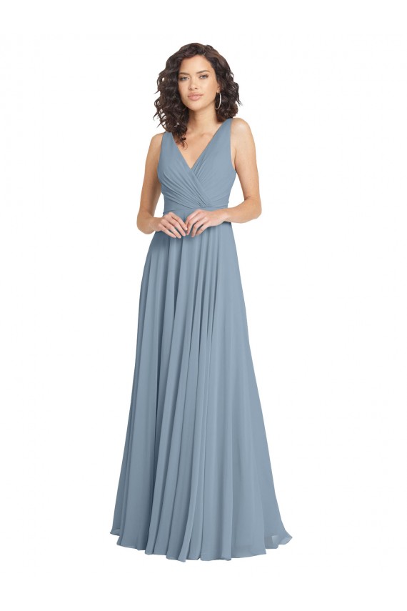 Dusty Blue V-Neck Sleeveless V-Back A-Line Bridesmaid Dress Townsville