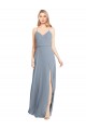Dusty Blue V-Neck Sleeveless Open Back A-Line Bridesmaid Gowns Townsville