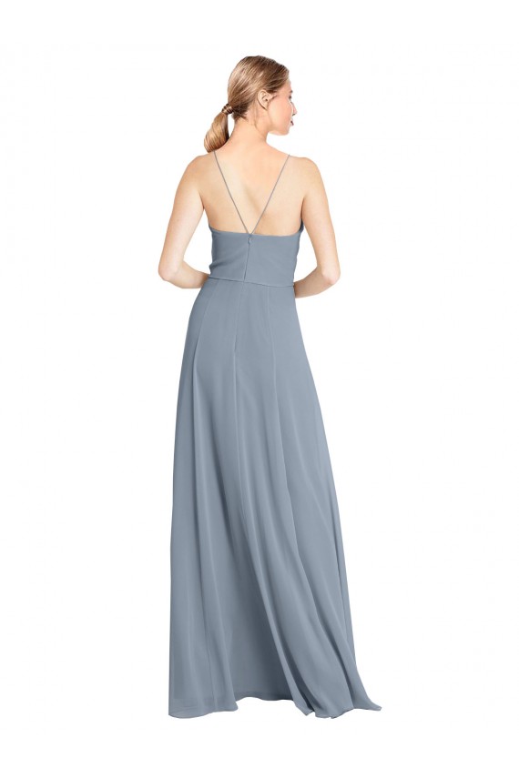 Dusty Blue V-Neck Sleeveless Open Back A-Line Bridesmaid Gowns Townsville