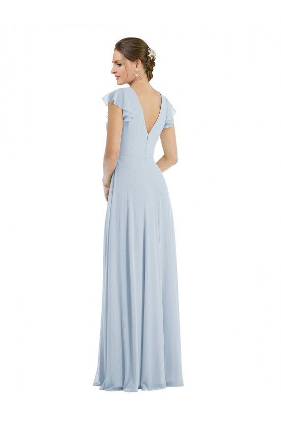 Sea Glass Bateau Neck Flutter Sleeves V-Back A-Line Formal Evening Gown / Bridesmaid Dress Townsville