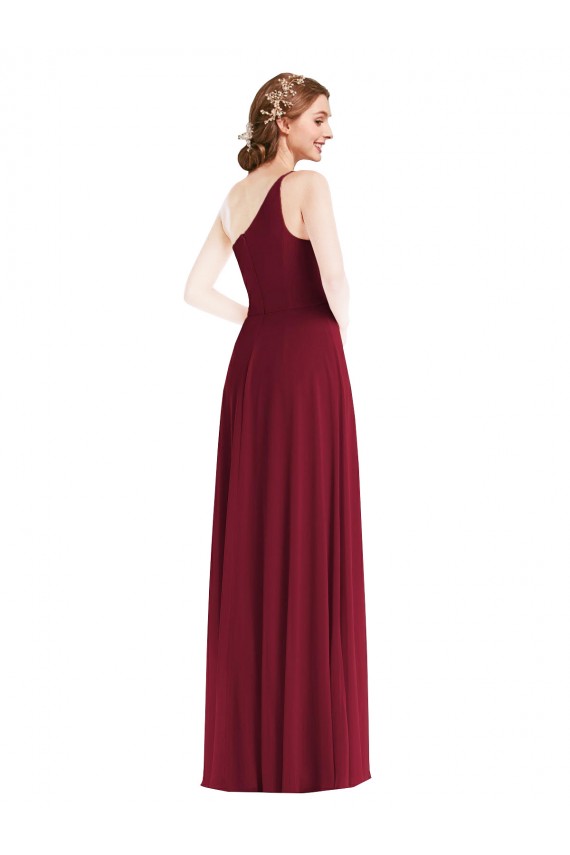 Burgundy One Shoulder Sleeveless A-Line Semi Formal Evening Dress / Bridesmaid Dress Townsville