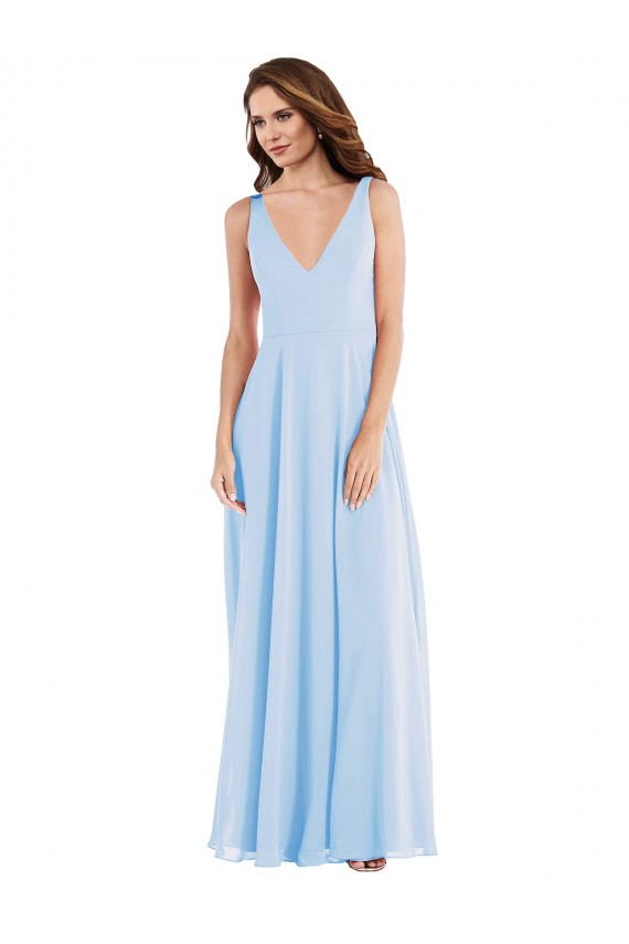 Light Sky Blue V-Neck Sleeveless A-Line Semi Formal Evening Dress / Bridesmaid Dress Townsville