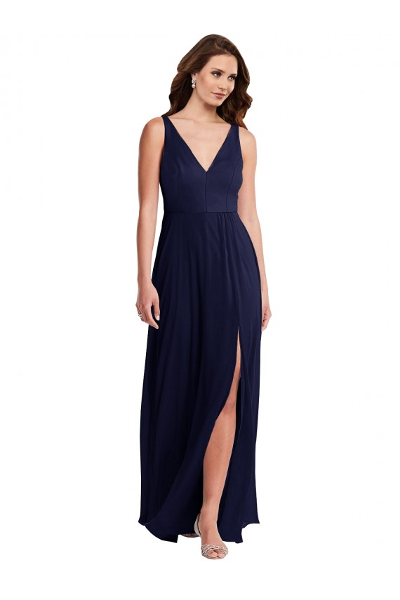 Dark Navy V-Neck Sleeveless V-Back A-Line Black Tie Evening Gown / Bridesmaid Dress Townsville