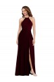 Burgundy Gold Halter Neck Sleeveless Low Back A-Line Semi Formal Evening Dress / Bridesmaid Dress Townsville