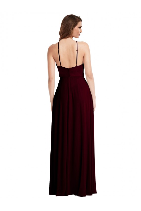 Burgundy Gold Halter Neck Sleeveless Low Back A-Line Semi Formal Evening Dress / Bridesmaid Dress Townsville
