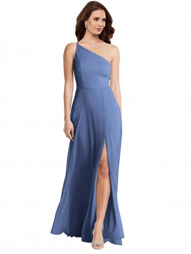 Windsor Blue One Shoulder Sleeveless A-Line Formal Evening Gown / Bridesmaid Dress Townsville