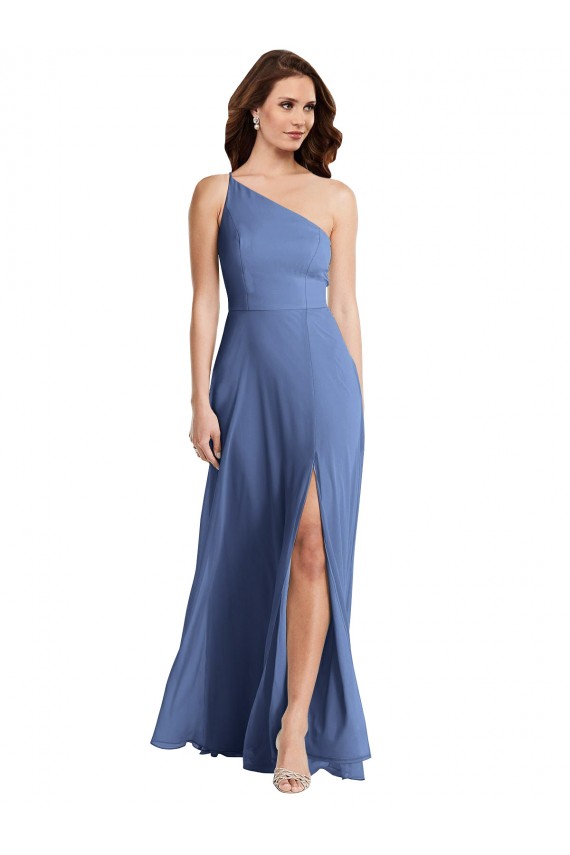 Windsor Blue One Shoulder Sleeveless A-Line Formal Evening Gown / Bridesmaid Dress Townsville