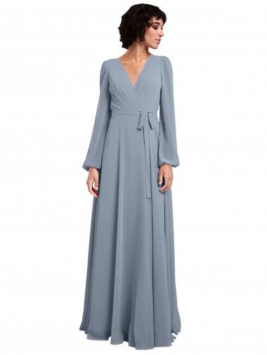 Dusty Blue V-Neck Long Sleeves A-Line Bridesmaid Dress / Formal Dress Townsville