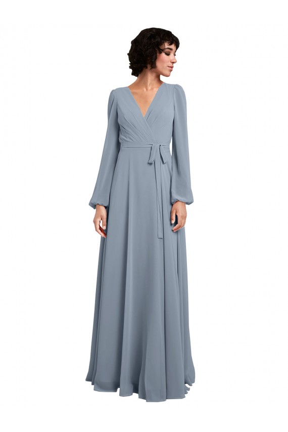 Dusty Blue V-Neck Long Sleeves A-Line Bridesmaid Dress / Formal Dress Townsville