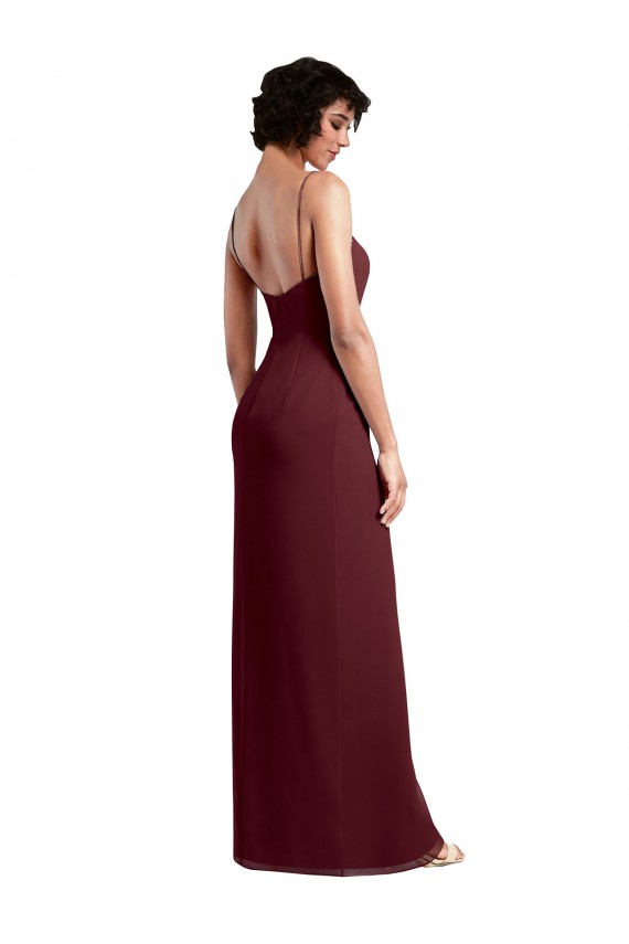 Burgundy Gold Square Neck Sleeveless Low Back A-Line Evening Dress / Bridesmaid Dress Townsville