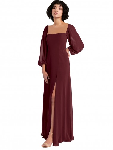 Burgundy Gold Square Neck Long Sleeves A-Line Bridesmaid Dress / Evening Dress Townsville