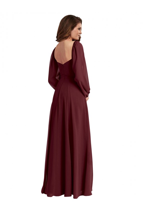 Burgundy Gold Square Neck Long Sleeves A-Line Bridesmaid Dress / Evening Dress Townsville