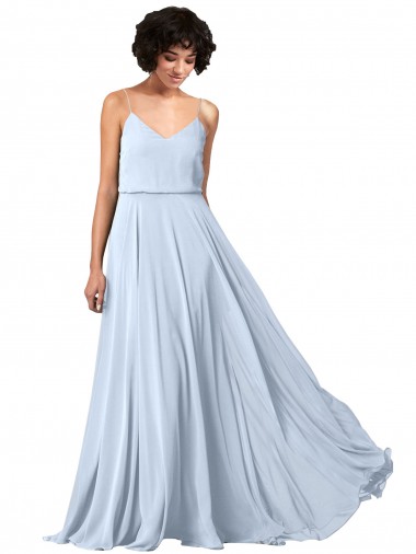 Light Sky Blue V-Neck Sleeveless Low Back A-Line Formal Dress / Bridesmaid Dress Townsville