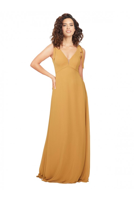 Saffron V-Neck Sleeveless Keyhole Back A-Line Bridesmaid Dress Townsville