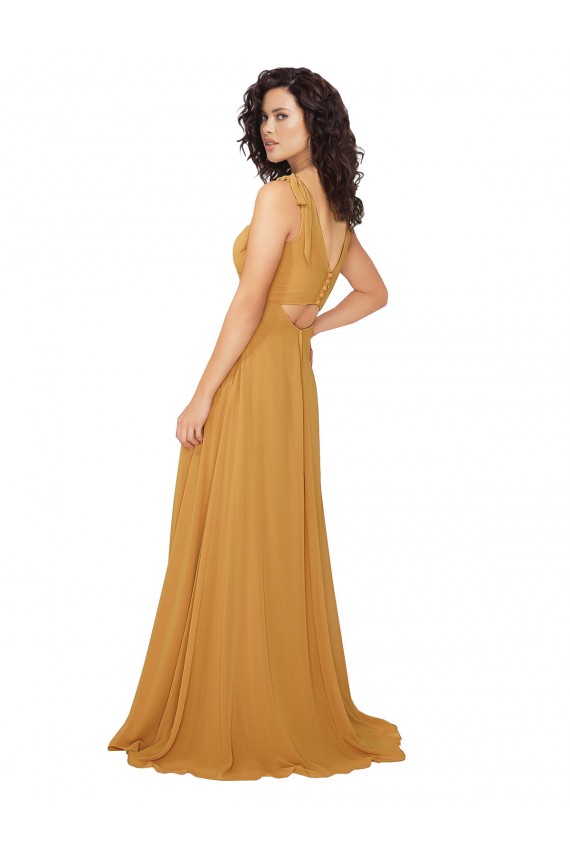 Saffron V-Neck Sleeveless Keyhole Back A-Line Bridesmaid Dress Townsville