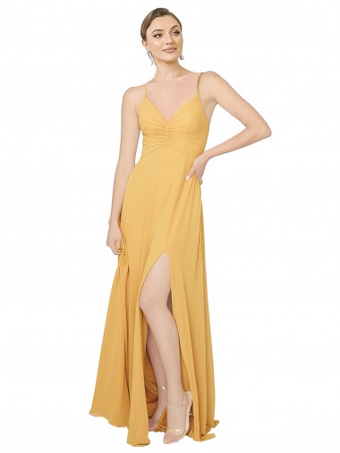 Saffron V-Neck Sleeveless Open Back A-Line Bridesmaid Dress / Evening Dress Townsville