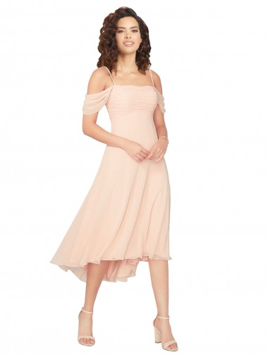 Ice Pink Square Neck Cold Shoulder Low Back A-Line High Low Bridesmaid Dress Townsville