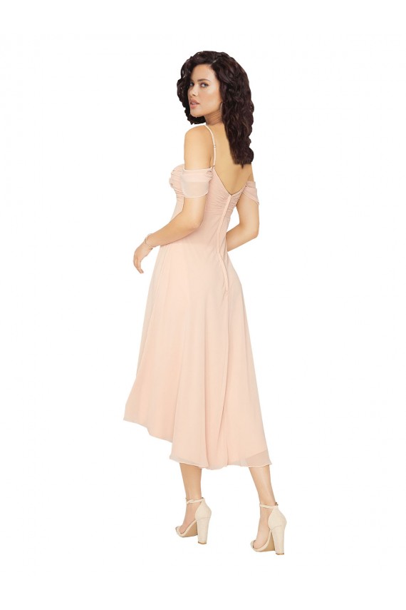 Ice Pink Square Neck Cold Shoulder Low Back A-Line High Low Bridesmaid Dress Townsville
