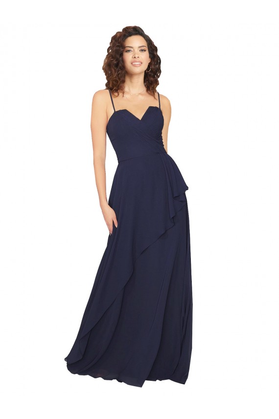 Dark Navy V-Neck Sleeveless Low Back A-Line Bridesmaid Dress / Formal Dress Townsville