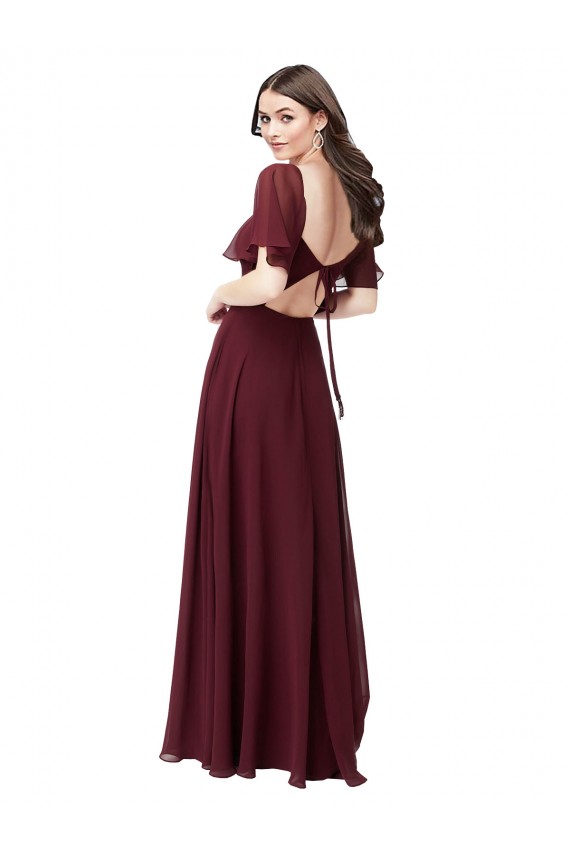 Burgundy Gold Sweetheart Short Flutter Sleeves Keyhole Back A-Line Formal Dress / Bridesmaid Dress Townsville