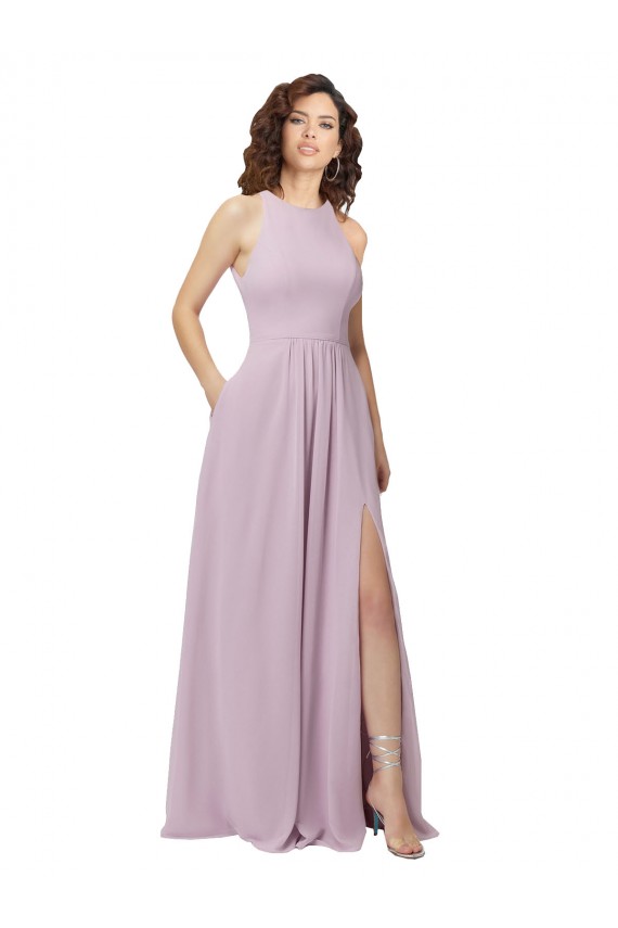 Pink Glow High Neck Sleeveless Keyhole Back A-Line Bridesmaid Dress Townsville