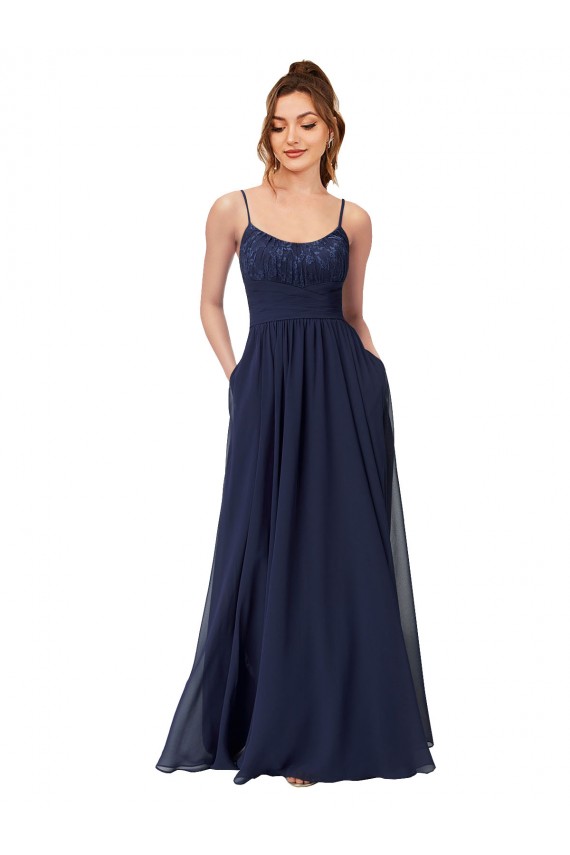 Dark Navy Scoop Neck Sleeveless Low Back A-Line Bridesmaid Dress Townsville
