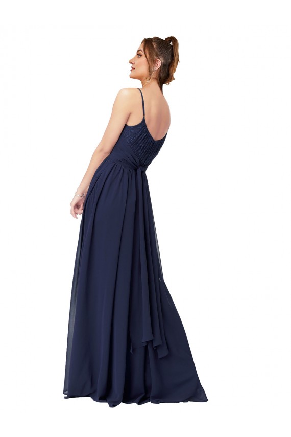 Dark Navy Scoop Neck Sleeveless Low Back A-Line Bridesmaid Dress Townsville