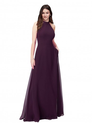Grape High Neck Sleeveless Keyhole Back A-Line Bridesmaid Dress Townsville