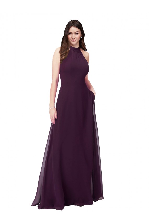 Grape High Neck Sleeveless Keyhole Back A-Line Bridesmaid Dress Townsville