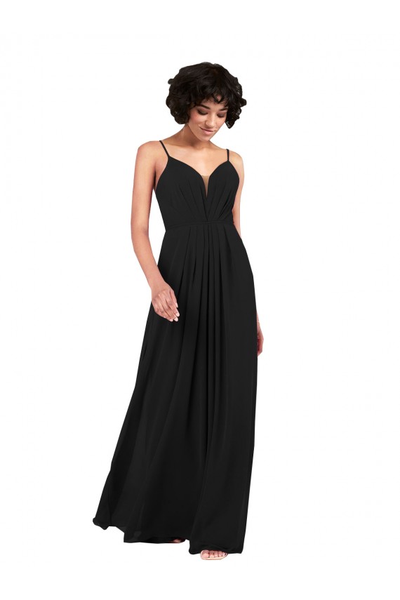Black V-Neck Sleeveless Open Back Column Formal Evening Gown / Bridesmaid Dress Townsville
