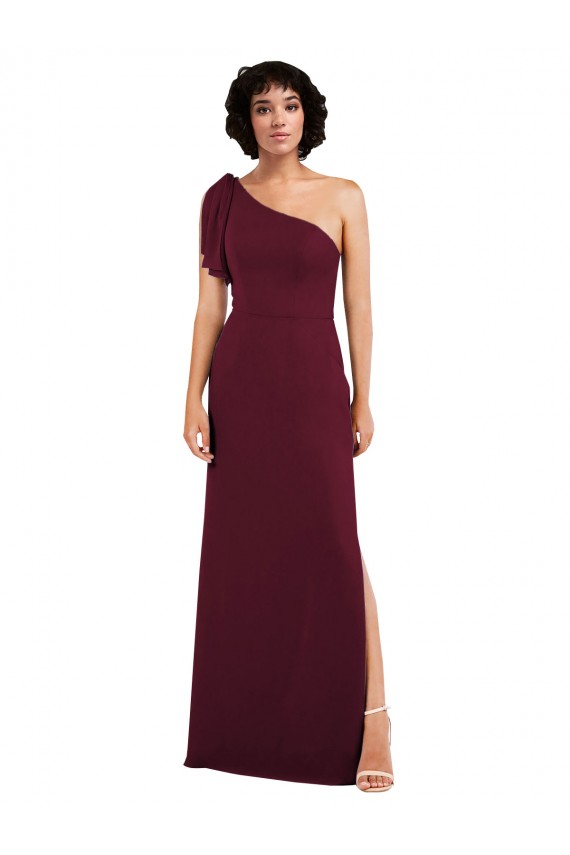 Burgundy One Shoulder Sleeveless A-Line Formal Evening Gown / Bridesmaid Dress Townsville