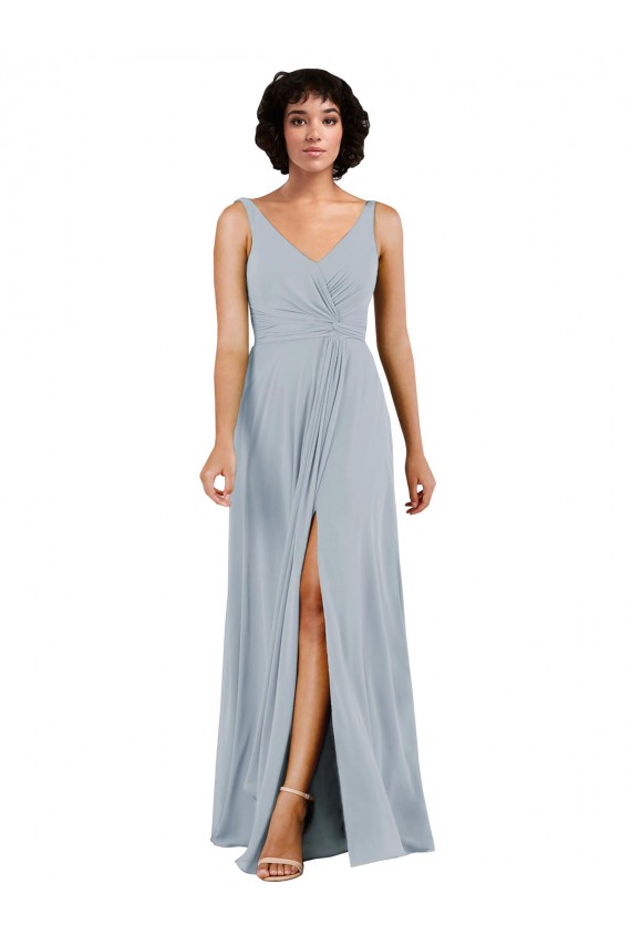 Sea Glass V-Neck Sleeveless Low Back Column Bridesmaid Dress Townsville