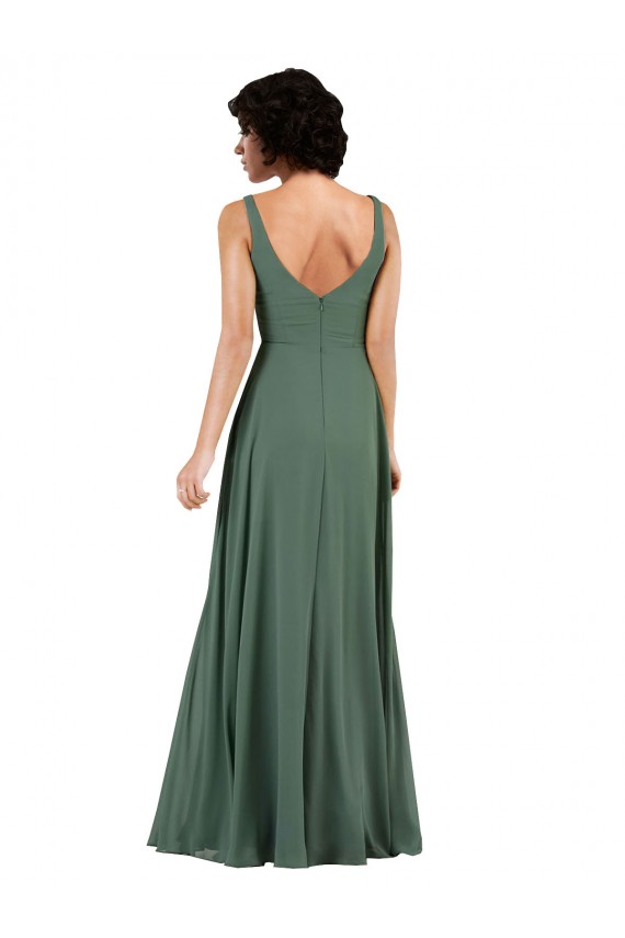 Sea Glass V-Neck Sleeveless Low Back Column Bridesmaid Dress Townsville