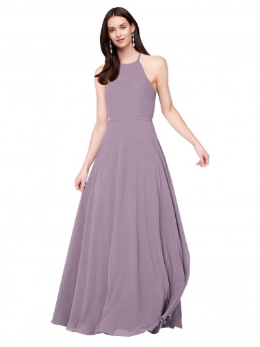 Dark Lavender Halter Neck Sleeveless Keyhole Back A-Line Bridesmaid Dress / Evening Dress Townsville