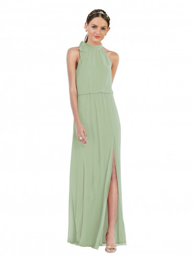 Smoke Green High Neck Sleeveless A-Line Semi Formal Evening Dress / Bridesmaid Dress Townsville