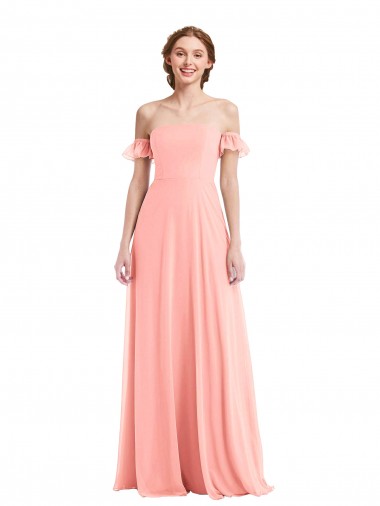 Salmon Off the Shoulder Flutter Sleeves A-Line Semi Formal Evening Dress / Bridesmaid Dress Townsville