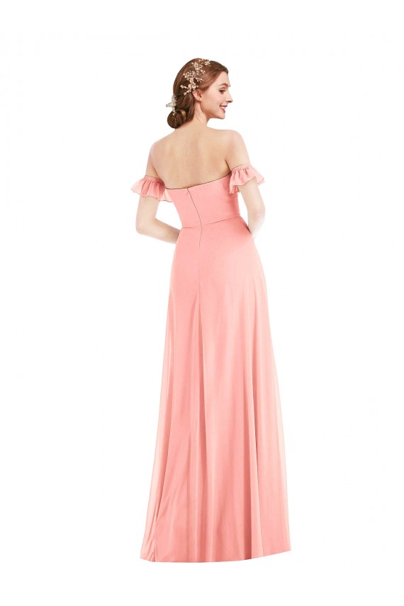 Salmon Off the Shoulder Flutter Sleeves A-Line Semi Formal Evening Dress / Bridesmaid Dress Townsville