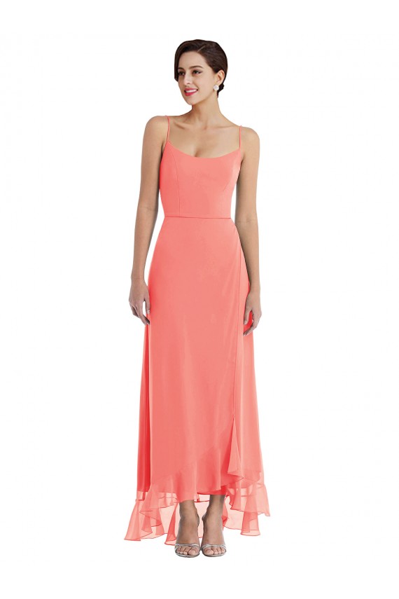 Coral Scoop Neck Sleeveless A-Line High Low Bridesmaid Dress Townsville