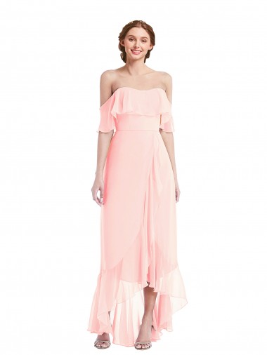 Pink Off the Shoulder Sleeveless A-Line High Low Bridesmaid Dress Townsville