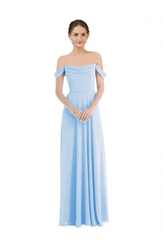 Light Sky Blue Off the Shoulder Sleeveless A-Line Formal Evening Gown / Bridesmaid Dress Townsville