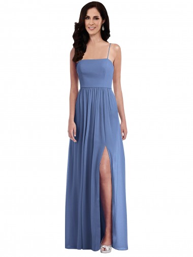 Windsor Blue Spaghetti Straps Sleeveless Low Back A-Line Semi Formal Evening Dress / Bridesmaid Dress Townsville