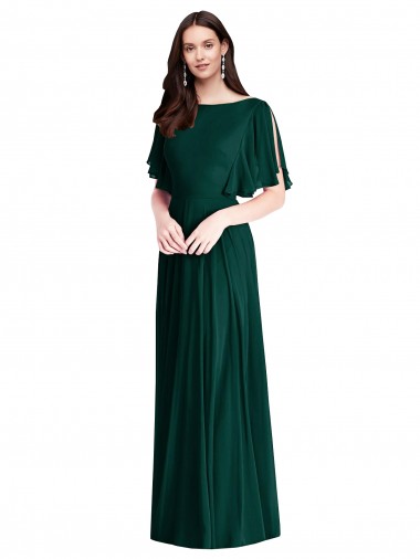 Ever Green Bateau Neck Bell Sleeves V-Back A-Line Semi Formal Evening Dress / Bridesmaid Dress Townsville