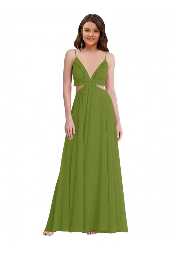 Olive Green V-Neck Sleeveless Open Back A-Line Plus Size Evening Gown / Bridesmaid Dress Townsville